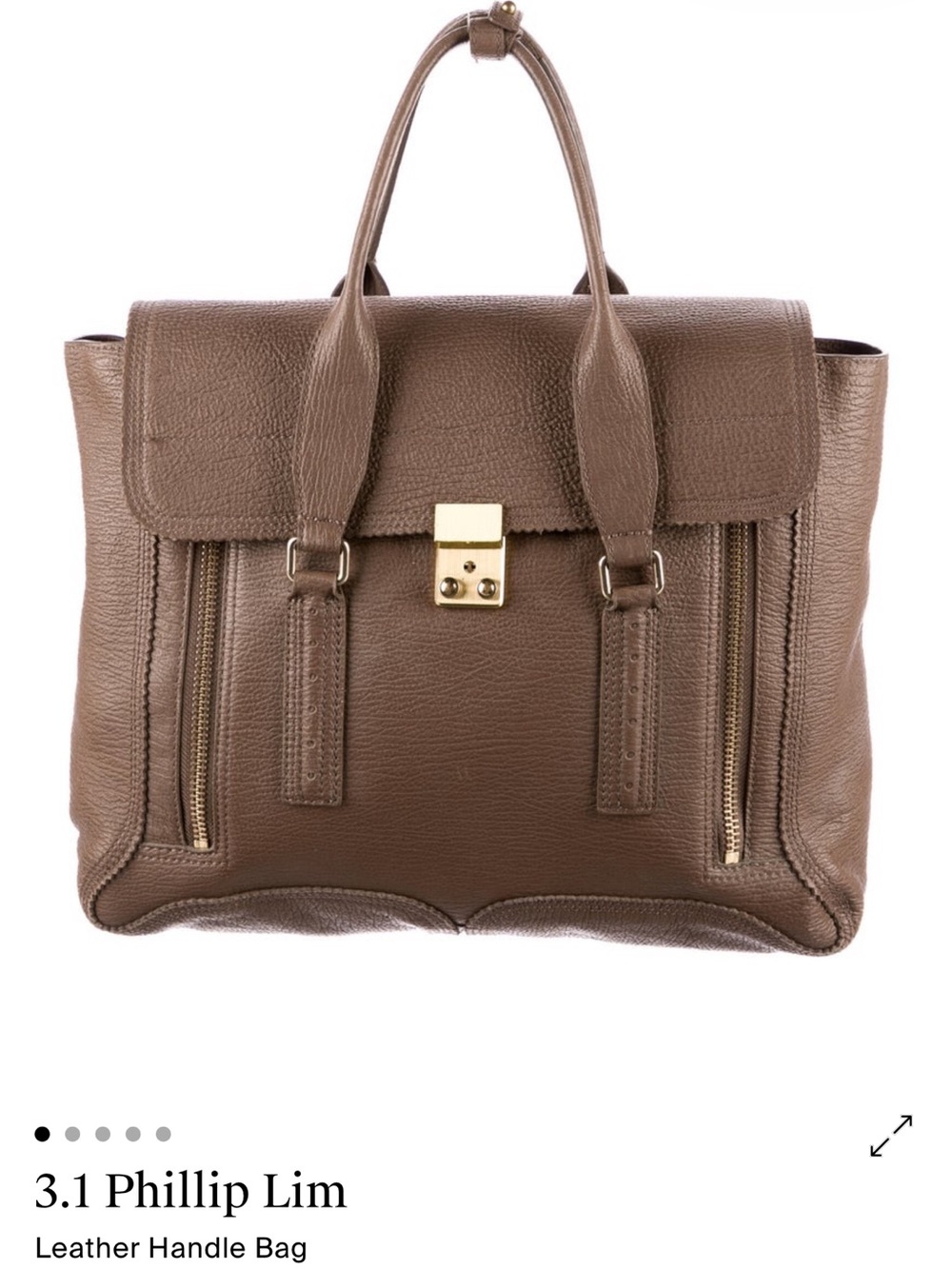 3.1 Phillip Lim Taupe Pebbled Leather Top-Handle Satchel with Gold Hardware